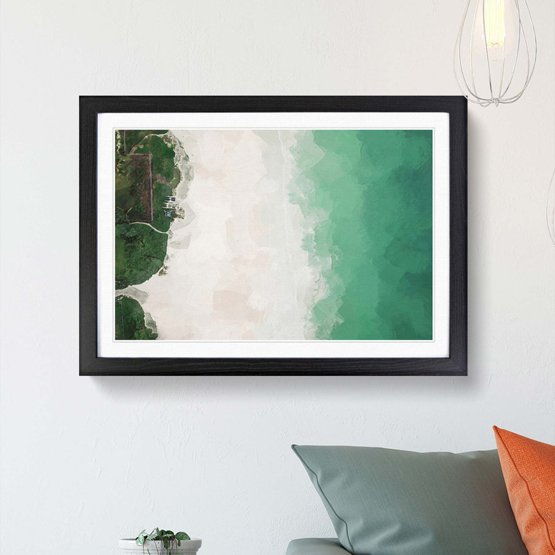 The Green Kalama Beach in Hawaii in Abstract - Picture Frame Graphic Art Print, 62cm H x 87cm W x 2cm D, Black Framed
