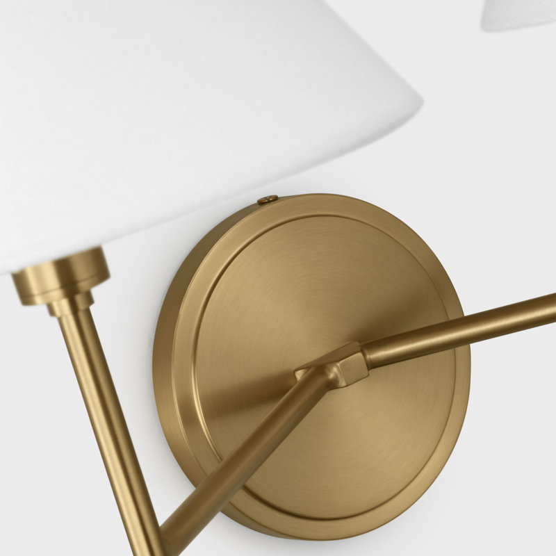 Chapman & Myers Ridgewood Bathroom Bedroom Wall Fixture With White Linen Shade, 14.25" H x 19" W x 9.375" D, Burnished Brass