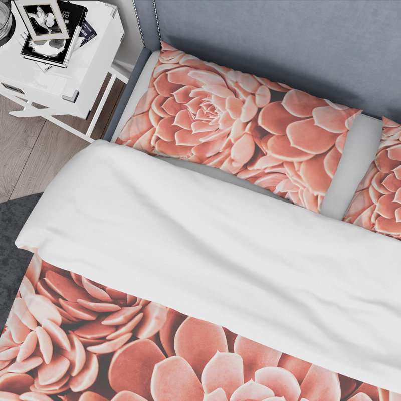 Ensemble de housse de couette mid-century corail tons succulent, Housse de couette très grand + 2 taies décoratives