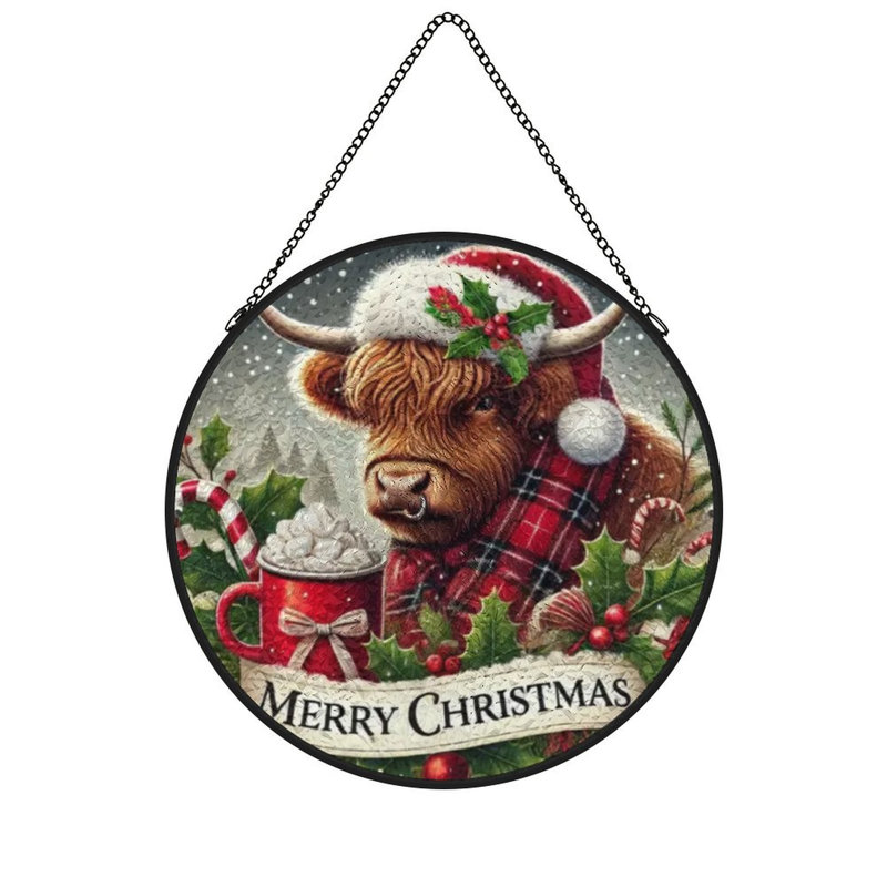 Merry Christmas Highland Cow, 7,8 x 7,8 po (20 x 20 cm)