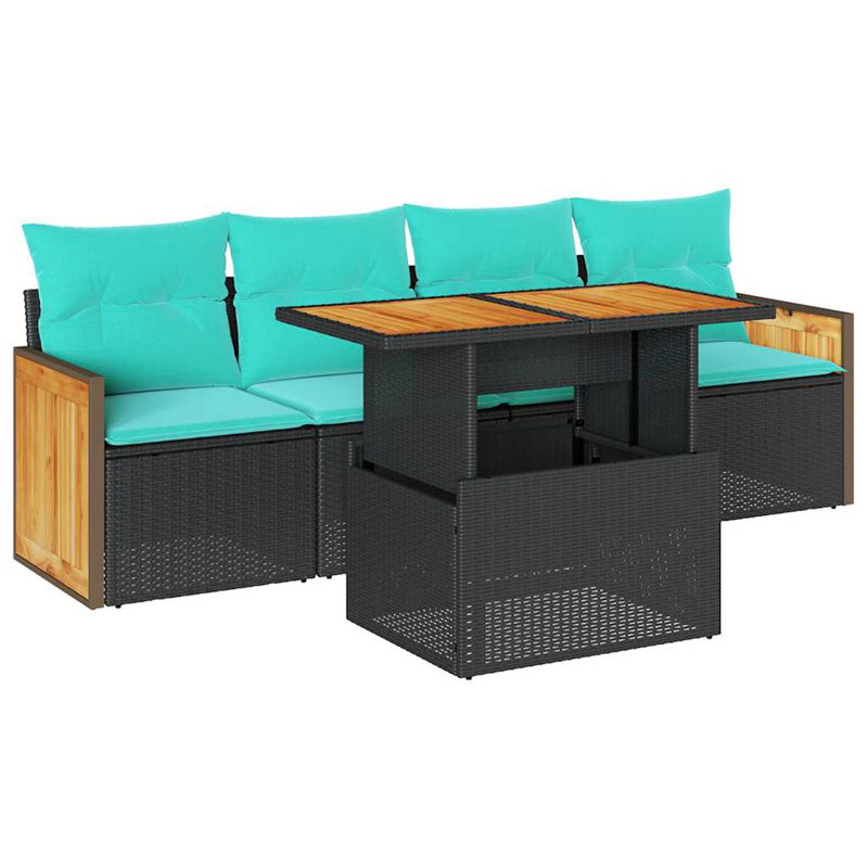 5 Piece Patio Sofa Set With Cushions Poly Rattan Acacia