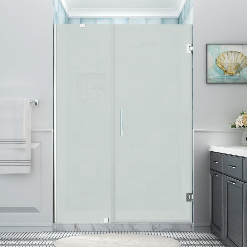Belmore XL 53.25 - 54.25 in. x 80 in. Frameless Hinged Shower Door with Ultra-Bright Glass, Chrome, Frosted Glass