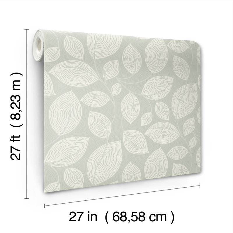 Contoured Leaves Floral Vinyl Wallpaper Roll, Green