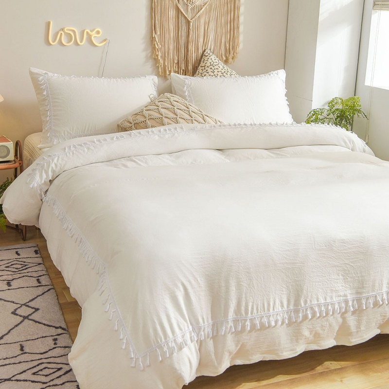  Ensemble de literie blanc Boho, Housse de couette pour très grand lit et 2 taies