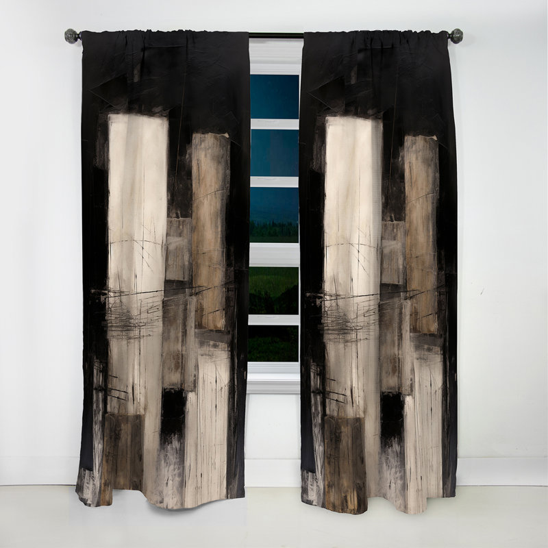 Rideau noir Mid Century Fusion IV - Mid-Century - Rideau occultant en velours - 1 panneau, L 52 po x L 63 po