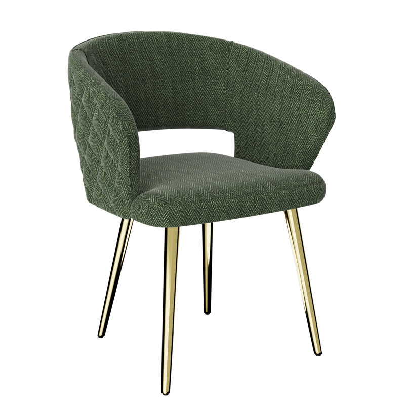 Ginnie 19.09'' H Tufted Fabric Upholstered Side Chair, Green, Gold