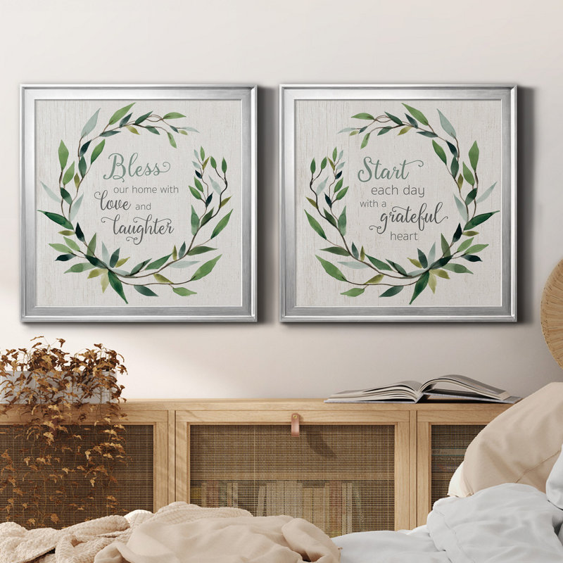 «Bless This Home Greenery», reproduction de cadre photo sur toile 2 pièces, H 26,5 po x l 53 po x P 1,5 po, Argent