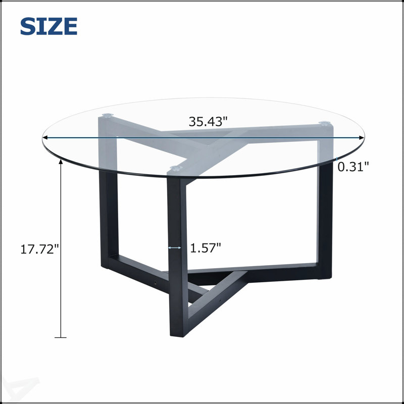 Table basse ronde en verre avec plateau trempé et base en bois robuste, facile à assembler pour la vie moderne, Noir