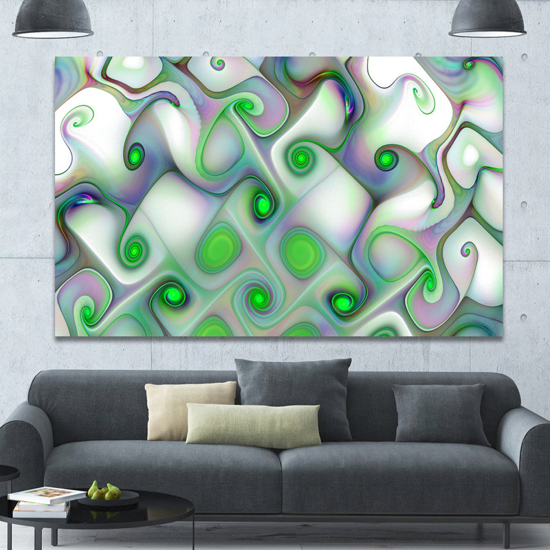 «White Green Motif with Swirls», impression sur toile tendue, H 40 po x l 60 po x P 1,5 po