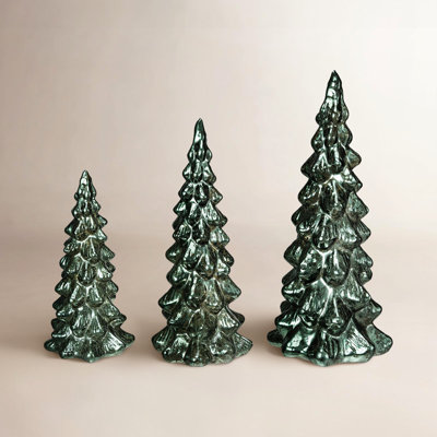 Lighted Mercury Glass Tabletop Tree Set