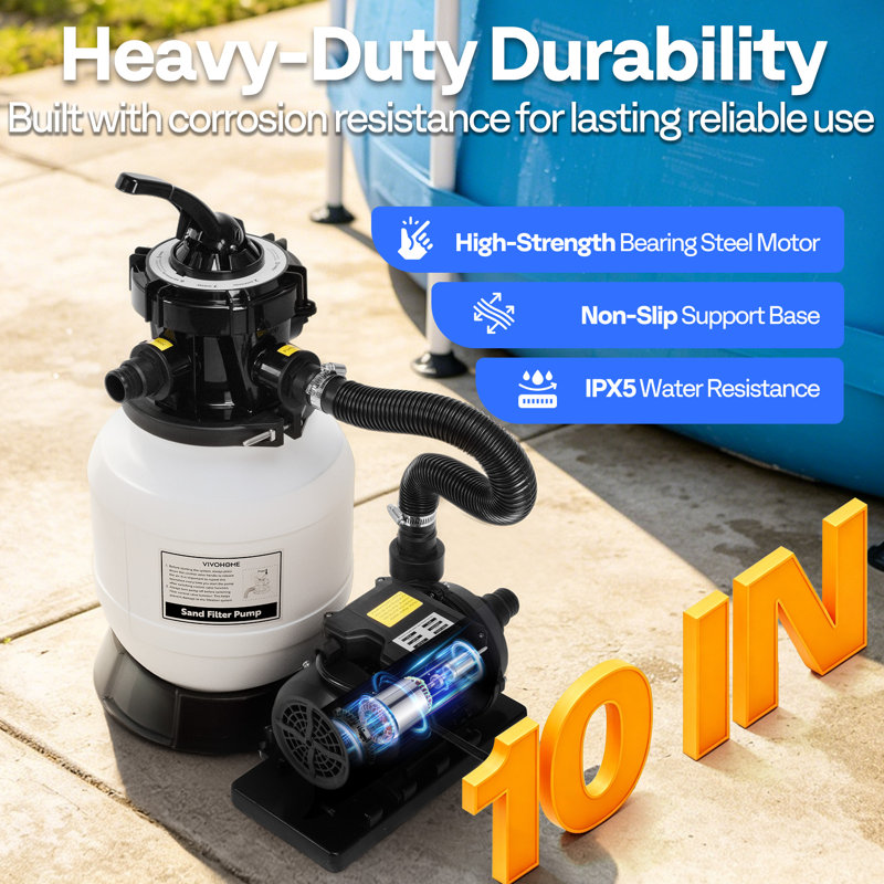 10 po. Pompe à filtre à sable 2087 GPH 4600 GAL pour piscine hors terre