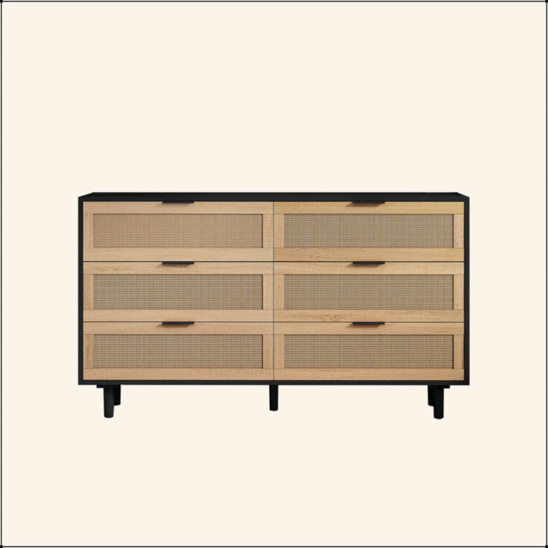 Armoire de rangement en rotin à 51 tiroirs 51,18 po, pour chambre à coucher et salon, Noir