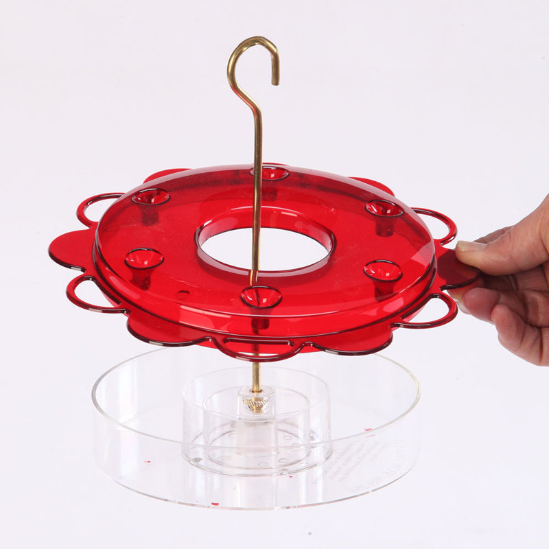 Clear and Red Hanging Polycarbonate Hummingbird Feeder with Brass Rod