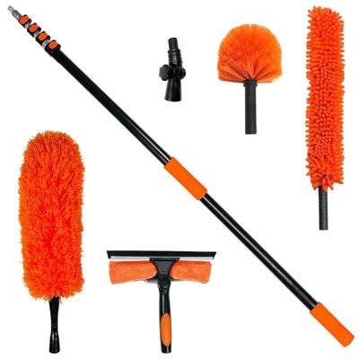 Duster Cleaning Kit With 5-To-20 Feet Purpose Extension Pole Feather Duster, Microfiber Ceiling Fan Duster, Window Squeegee, Universal Joint