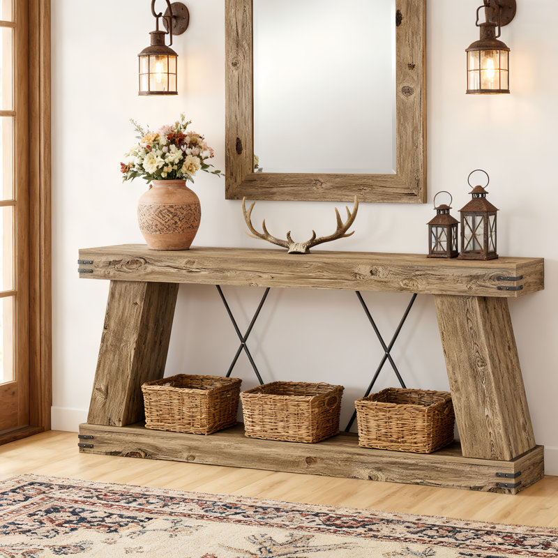 70.9-Inch Farmhouse Console Table With Storage, Narrow Wood Sofa Table For Hallway, Entryway, Living Room, Light Walnut