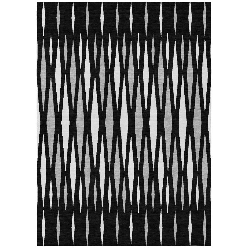 3' X 5' Black Ivory And Gray Geometric Washable Indoor Outdoor Area Rug