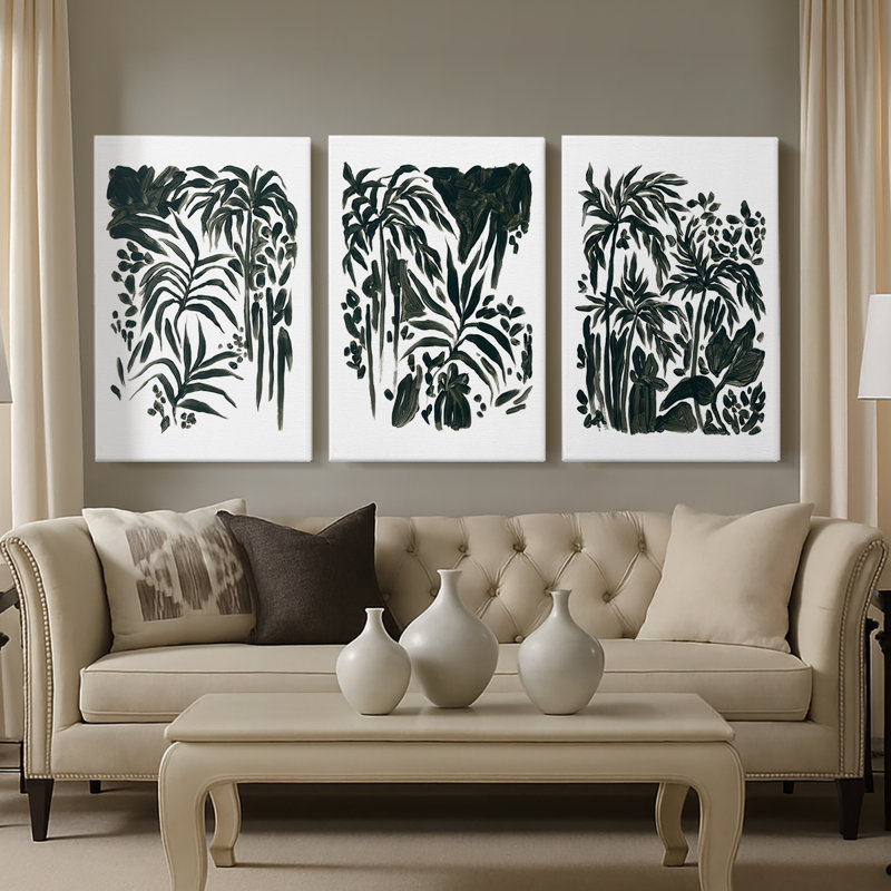 Encre jungle I - toile tendue sur mesure - 3 pièces, H 12 po x l 24 po
