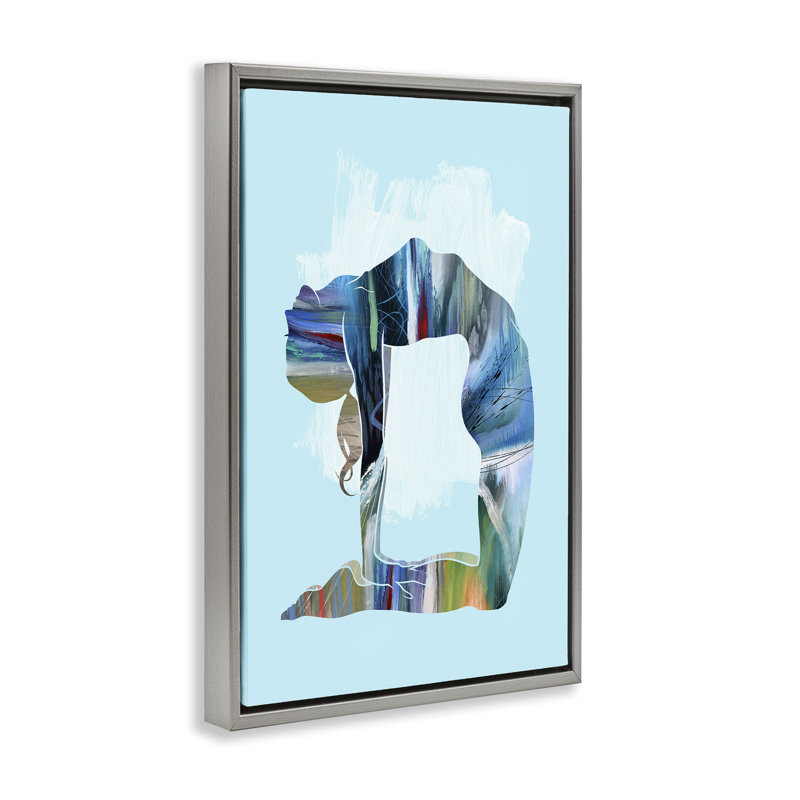 «Powerful Yoga Stretch», toile encadrée dorée par Tim Parker, H 31 po x l 21 po, Cadre flottant gris lustré