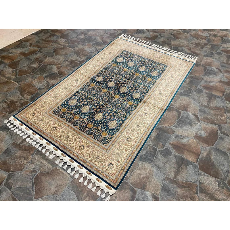 4? x 6? 5? Tapis floral en soie fabriqué à la main