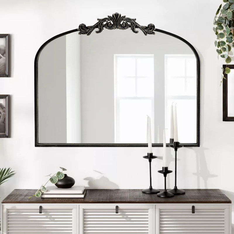 Metal Framed Vintage Accent Mirror, Black, 29" x 36"