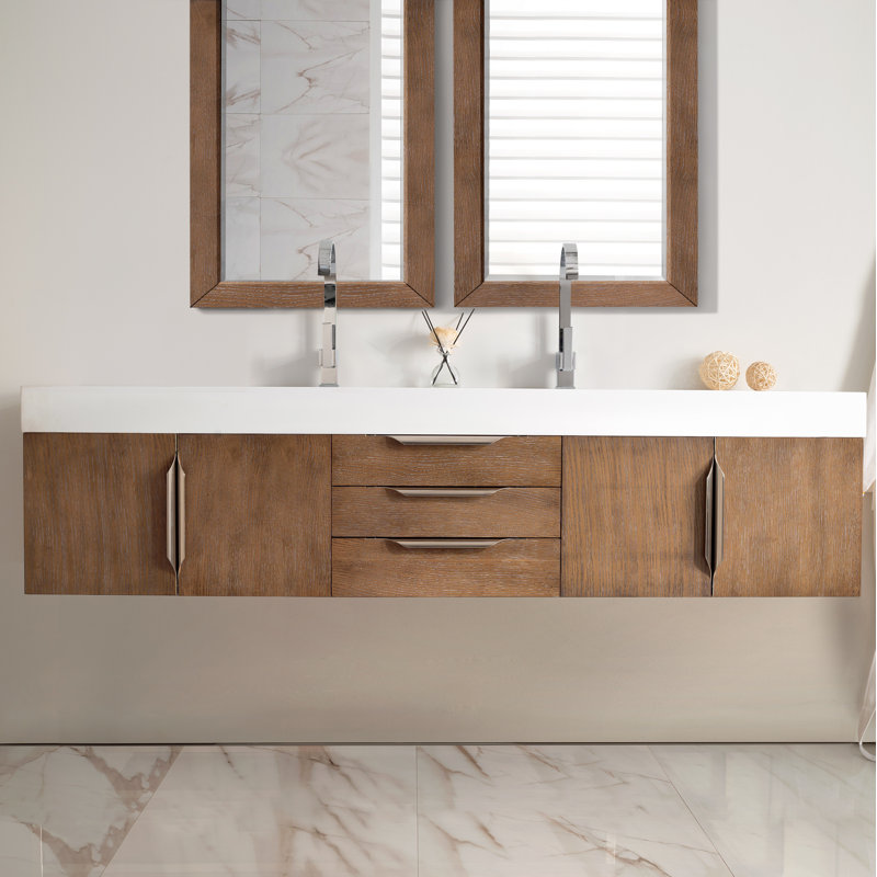 Mercer Island 72'' W Double Vanity, Latte Oak, Radiant Gold