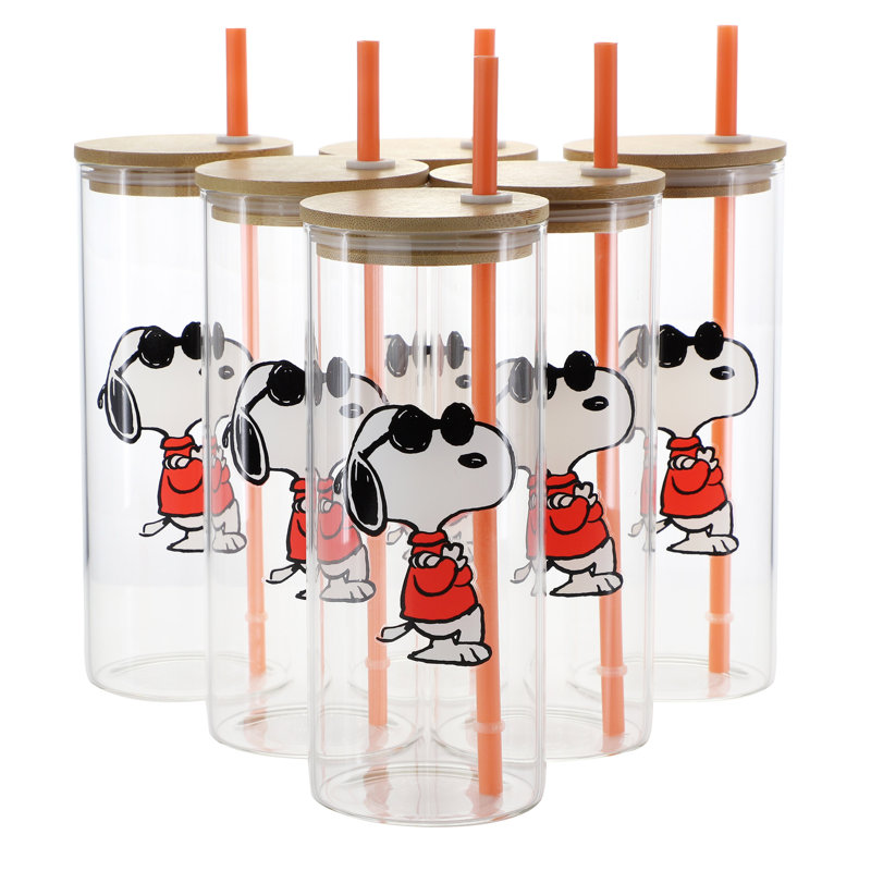 Gobelet en verre 6 pièces 23 oz avec paille et bambou Peanuts Joe Cool