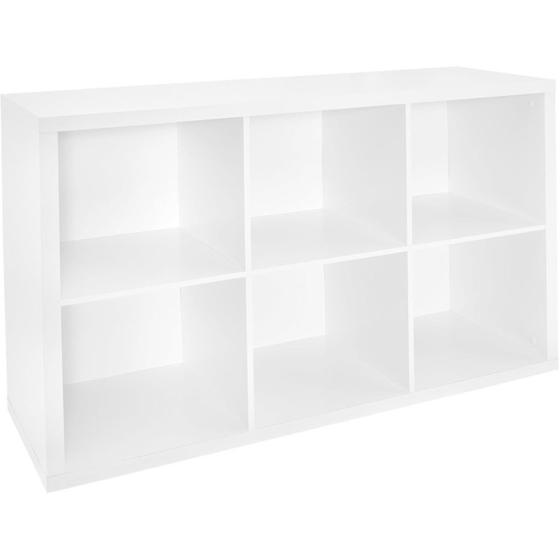 Bibliothèque de rangement à 6 cubes avec panneau arrière, finition bois blanc