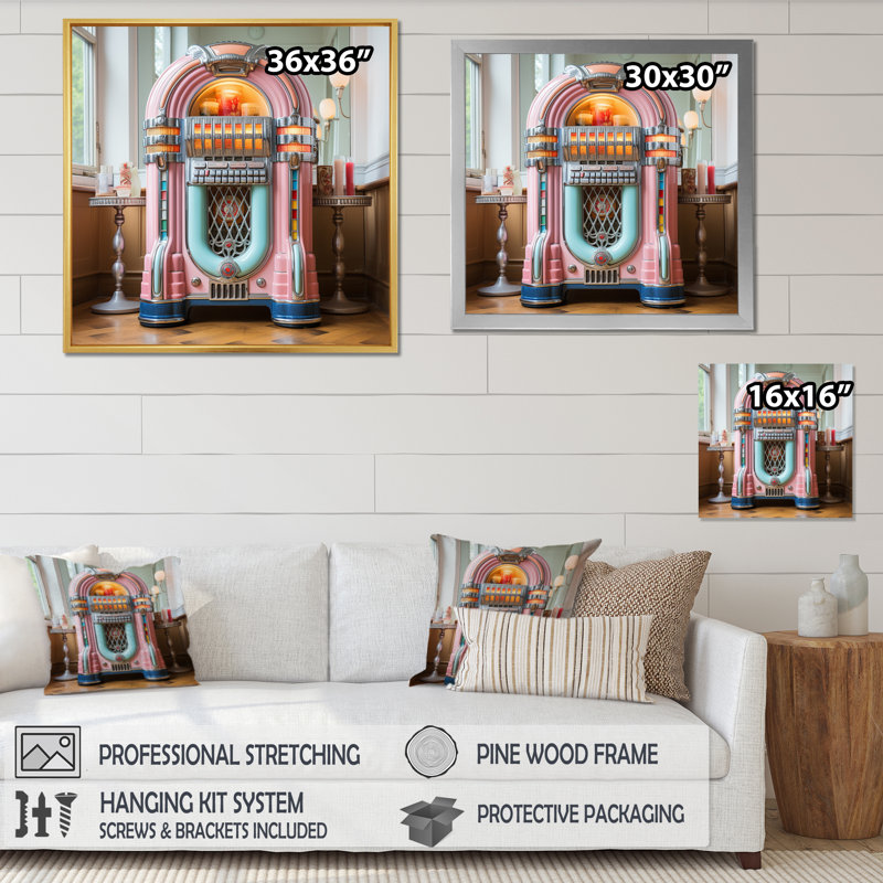 " Jukeboxe Pink Harmony Haven I ", Gold Picture Framed, 30" H x 30" W x 1" D