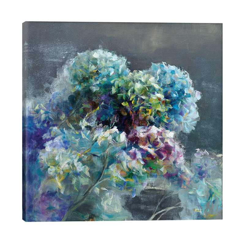 Abstract Hydrangea Dark - Wrapped Canvas Painting, 45.72 cm H x 45.72 cm W x 1.91 cm D