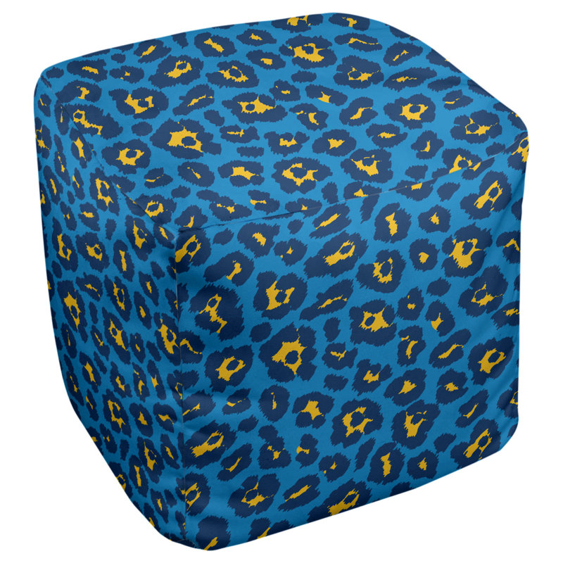 Repose-pieds cubique carré à imprimé animal, H 13 po x l 13 po x P 13 po, Blue/Black/Yellow