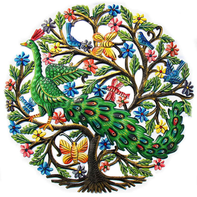 Art mural peint paon dans un arbre