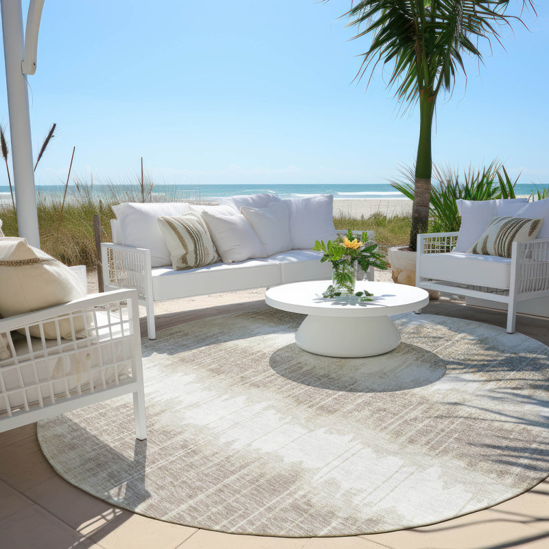 Lamanna Washable Striped Indoor / Outdoor Rug, Round 8'