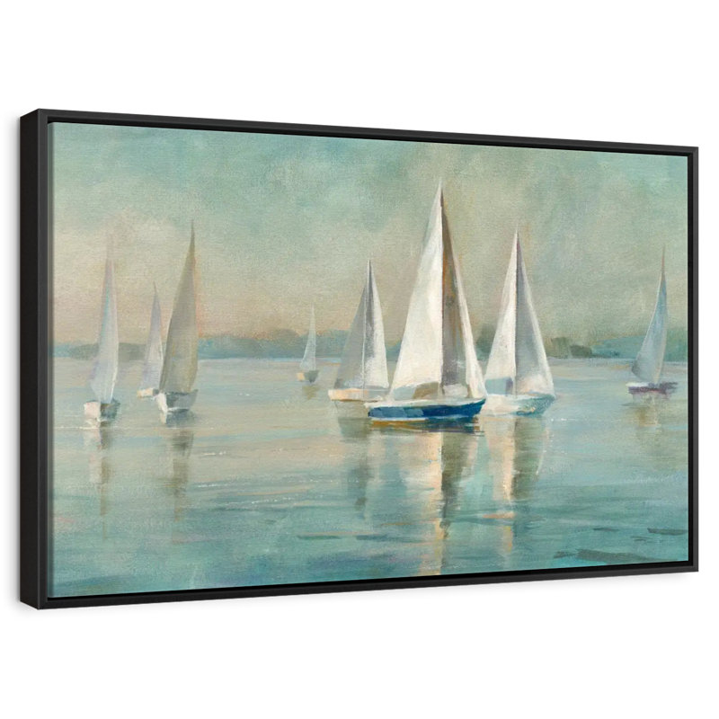 Voiliers au lever du soleil, Cadre flottant noir, 37 po x 25 po