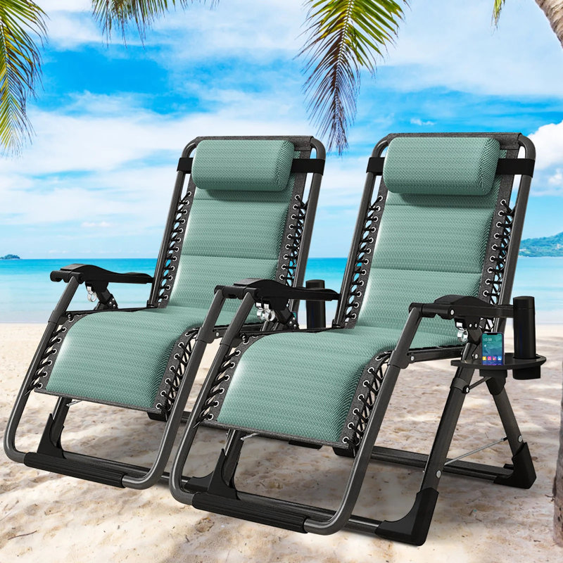 Zero Gravity Chair, Adjustable Reclining Lounge Chair with Removable Cushion, Headrest, Cup Holder for Indoor Outdoor, Supports Over 440lbs