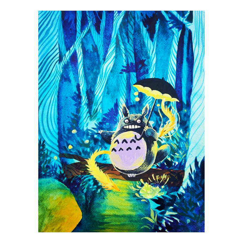 Totoro avec parasol | Aquarelle sur toile | Par Swati Tripathi