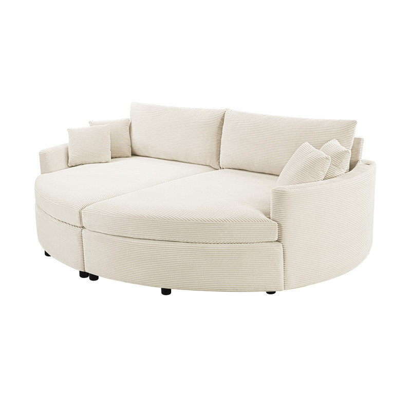 Très grand canapé double en velours côtelé avec ports USB, Chenille beige