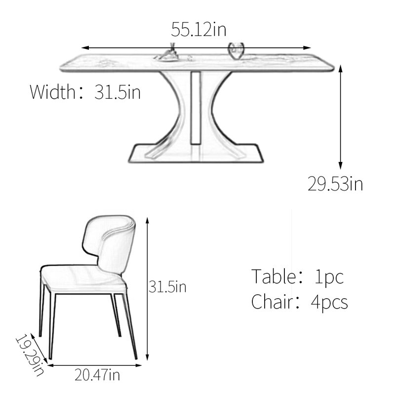 Ensemble de table de salle à manger en acier inoxydable, H 29,53 po x L 55,12 po x l 31,5 po