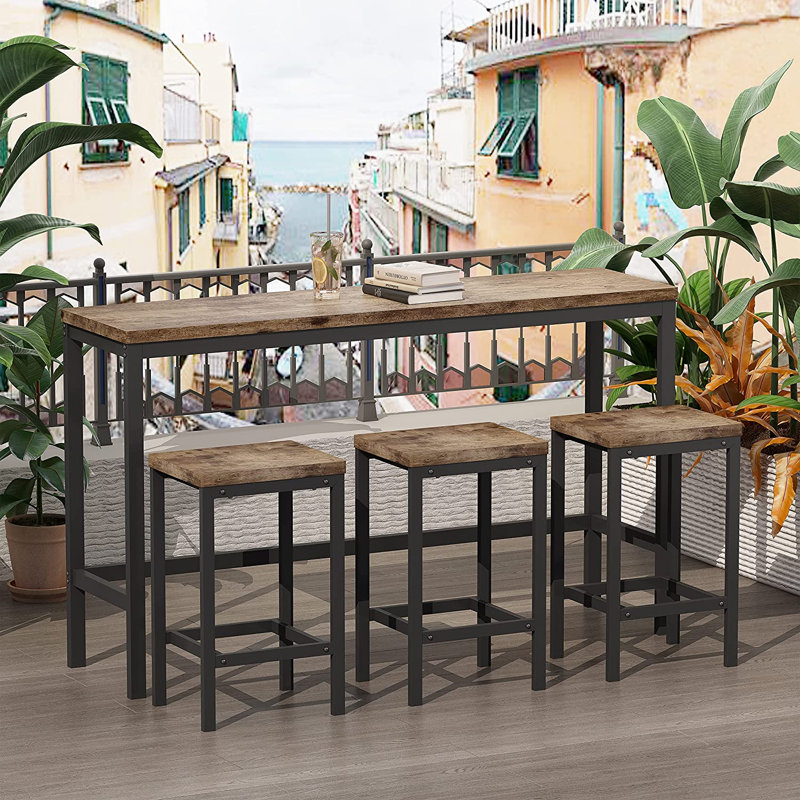 Francestown Long Dining Table Set With 3 Stools Pub Kitchen Set Side Table With Footrest,dining room set,dining table set