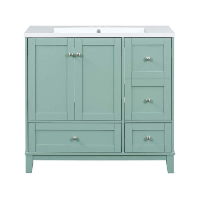 Meuble-lavabo moderne de 36 pouces avec charge USB, deux portes et trois tiroirs avec meuble-lavabo, petit meuble-lavabo avec lavabo simple, robinets non inclus