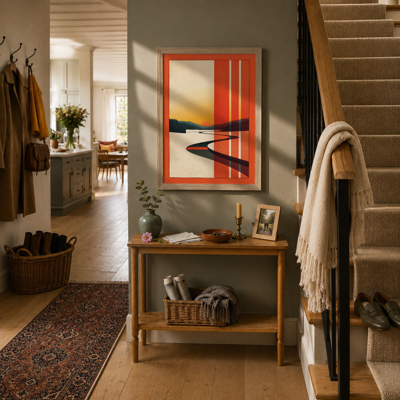 Horizon Divided Mid-Century - Framed Print, A2 - 59.4 x 42.0 cm, Oak