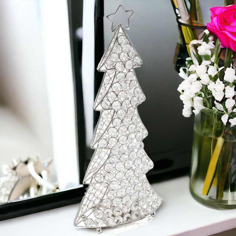 Arbre de Noël Corteza Cristal, Argent, L 10 po x P 5 po x H 16 po