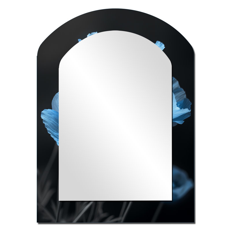 Blue Black Natures Nuance Poppies II - Modern Arch Wall Mirror, 34" x 25"