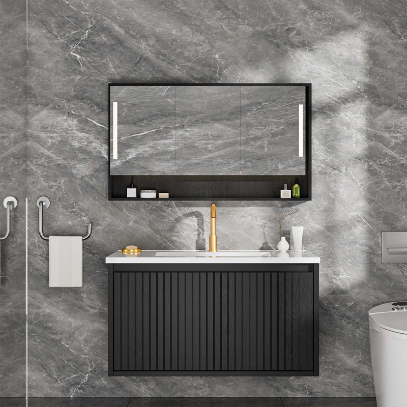 Meuble-lavabo 30 po avec lavabo en céramique, Noir