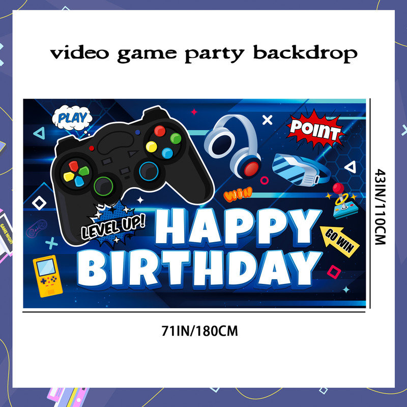 Video Game Birthday Party Supplies, 71'' x 43'' Gamer Backdrop Video Game Backdrop