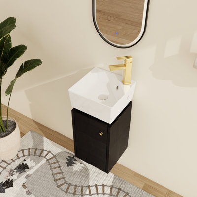  Donnadio 12'' Wall-Mounted Corner Single Bathroom Vanity With Ceramic Vanity Top