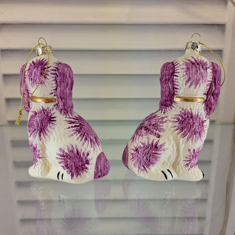 Pair of Pink Staffordshire Dogs Glass Ornament, Pink