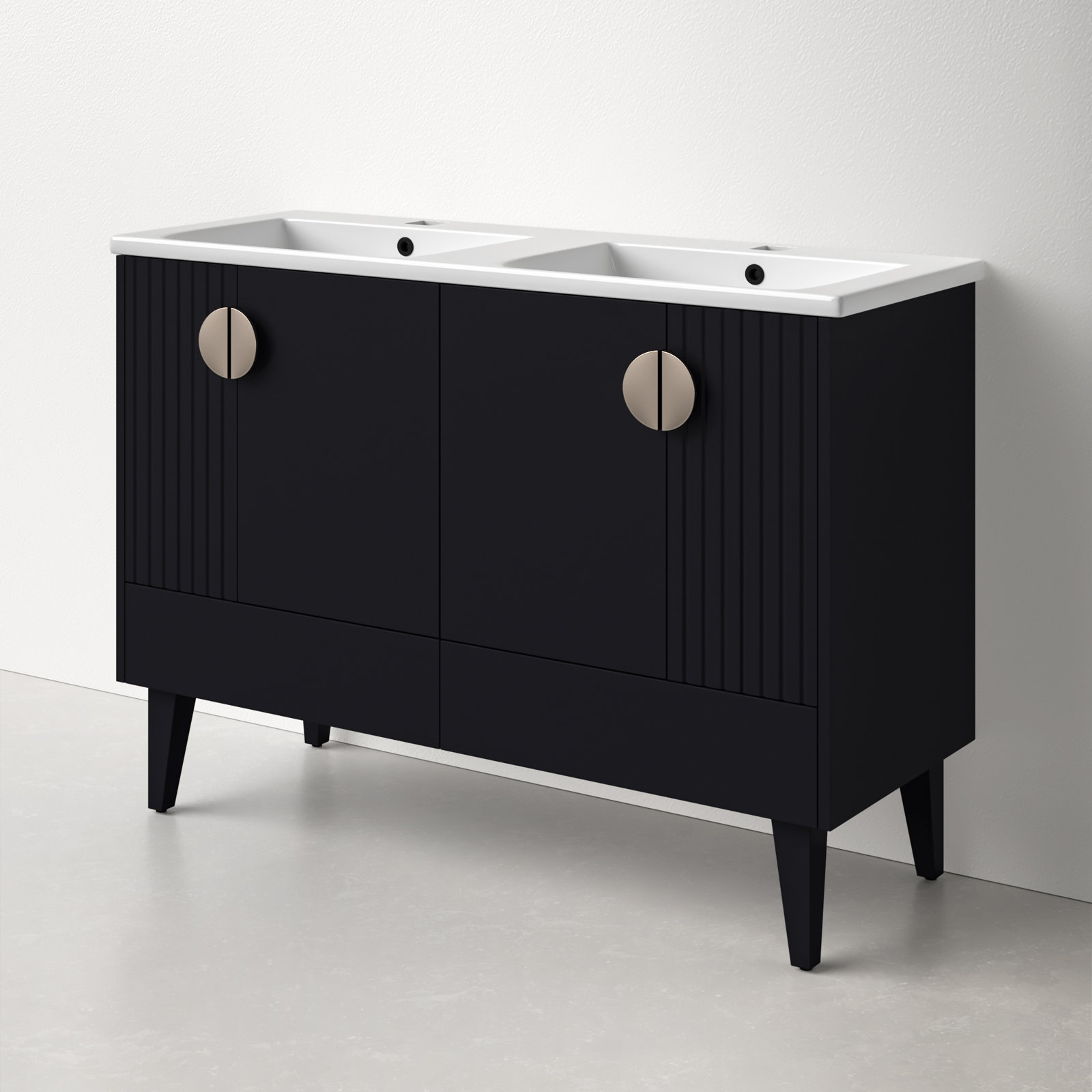 Saimah 47.25'' Double Bathroom Vanity, Black, Satin Nickel