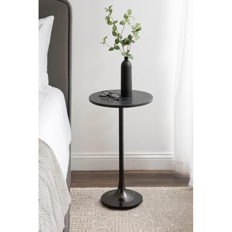 Round Marble Side Table, 24" H x 14" W x 14" D, Noir, noir, noir, noir, Étain