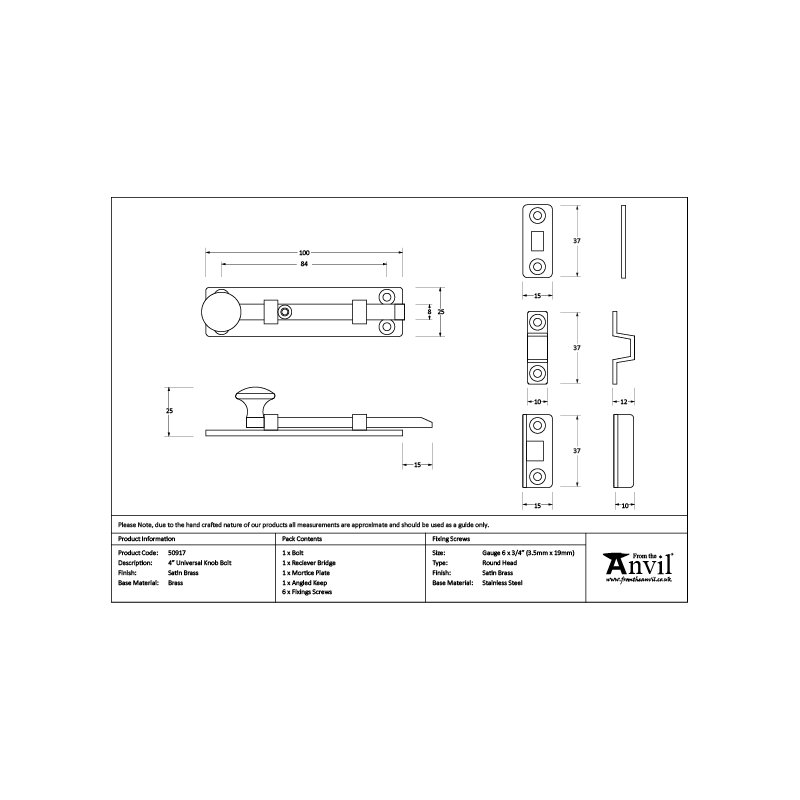 Universal Satin Brass 4" Bolt