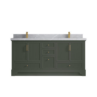 Meuble-lavabo double autoportant 72 po avec plateau en quartz Alys (option poignées)
